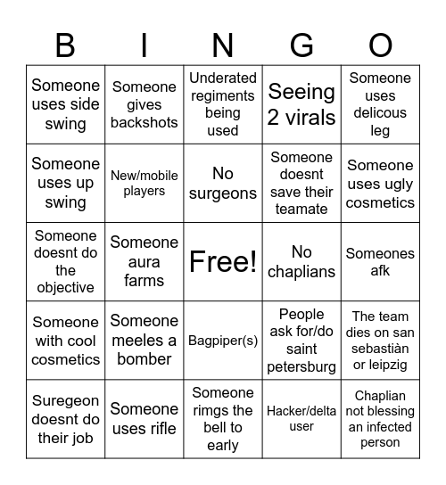 Guts and blackpowder bingo card Bingo Card