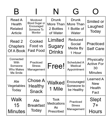 MY HEALTH MATTERS BINGO - GFH Bingo Card