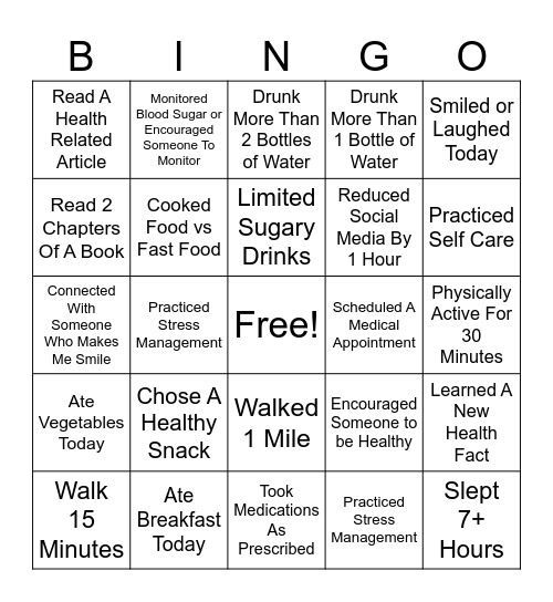 MY HEALTH MATTERS BINGO - GFH Bingo Card