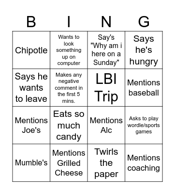 Matt Hart Bingo Card