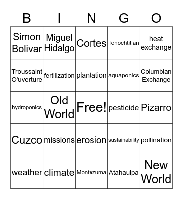 Words for week of 2/6 Bingo Card