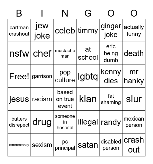 south park Bingo Card