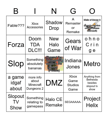 XBOX GAMES SHOWCASE BINGO (Ft. GoW E-DAY Direct) Bingo Card