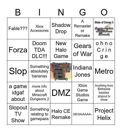 XBOX GAMES SHOWCASE BINGO (Ft. GoW E-DAY Direct) Bingo Card