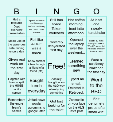 ALG INTERN BINGO: WEEK 1 Bingo Card