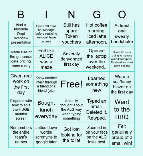 ALG INTERN BINGO: WEEK 1 Bingo Card