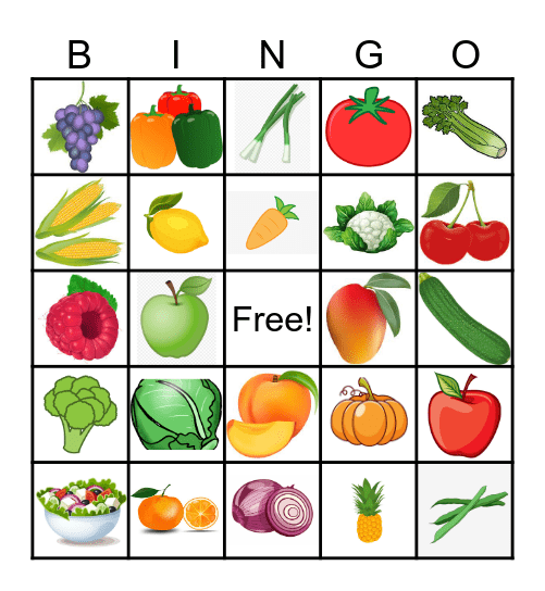 Fruit & Veggies Bingo Card