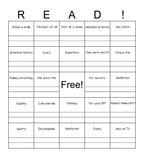 NWS Spring Book Fair 2026 Bingo Card