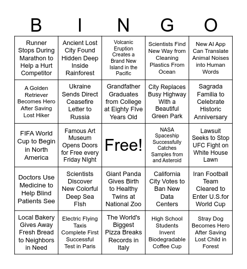 Headlines in the News Bingo Card