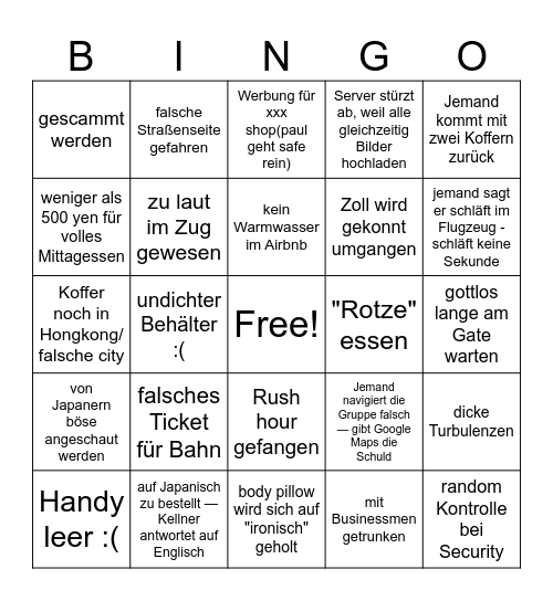 Japan Bingo Card