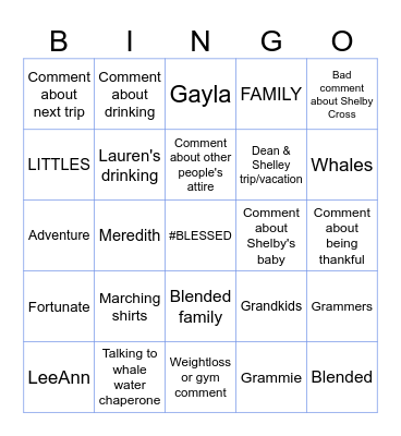 Alaska Cruise 2026 Bingo Card