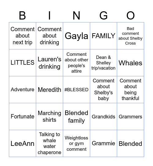 Alaska Cruise 2026 Bingo Card