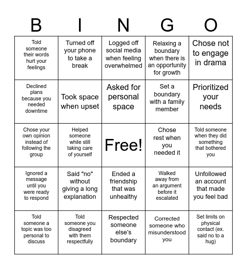 Boundary Bingo! Bingo Card
