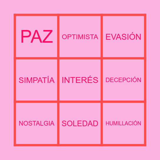 ¡FUGA DE EMOCIONES! Bingo Card