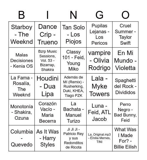 Esa me suena? Bingo Card