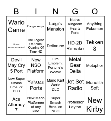 NINTENDO DIRECT Bingo Card