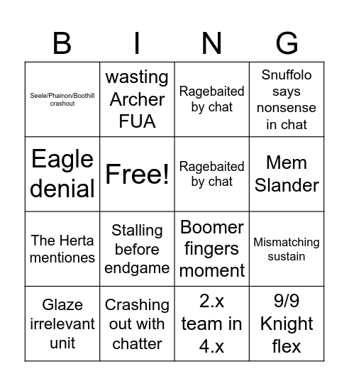 Nix Endgame Bingo Card