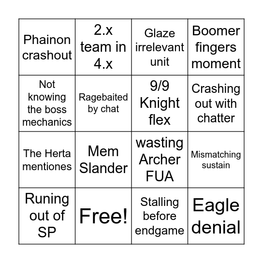 Nix's Endgame Bingo Card