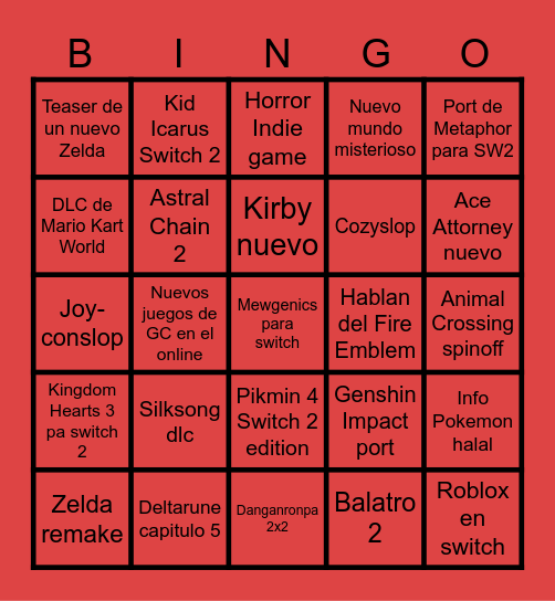 Bingo Nintendo Bingo Card