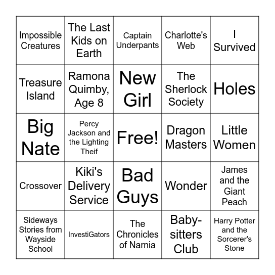 Summer Reading Bingo Card