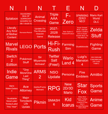 6.9.26 Nintendo Direct Bingo Card