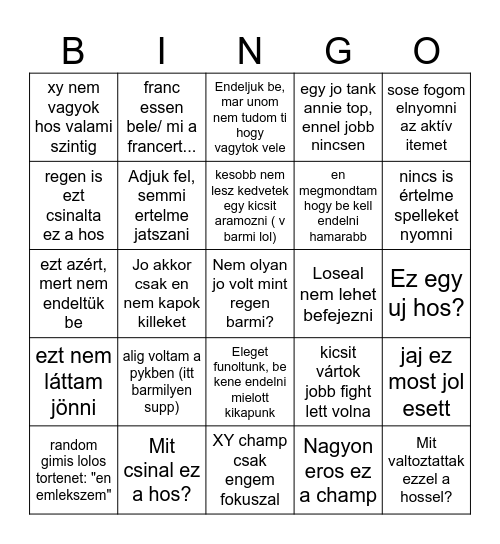 Bence Bingo Card