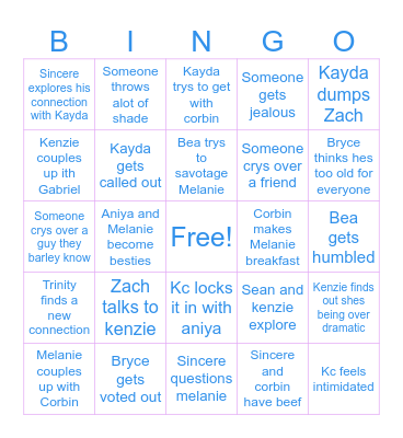 Love Island Bingo Card