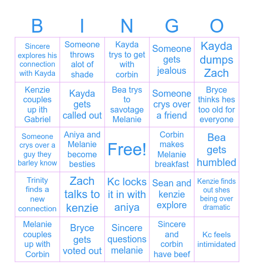 Love Island Bingo Card