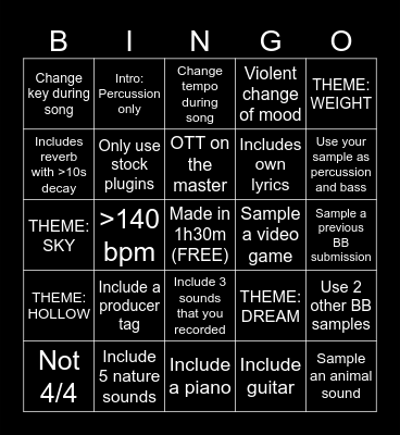 BEAT BATTLE 100 Bingo Card