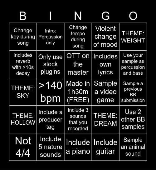 BEAT BATTLE 100 Bingo Card