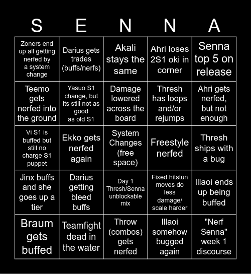 2XKO Senna/Thresh Bingo Card