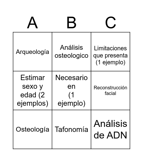 Antropología forense Bingo Card