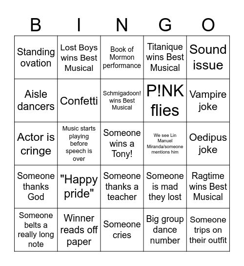 79TH TONY AWARDS BINGO! Bingo Card