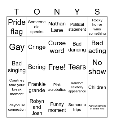 Tony’s Bingo Card