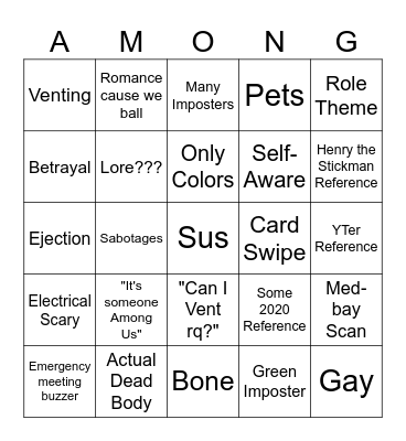 Among Us Show Bingo Card