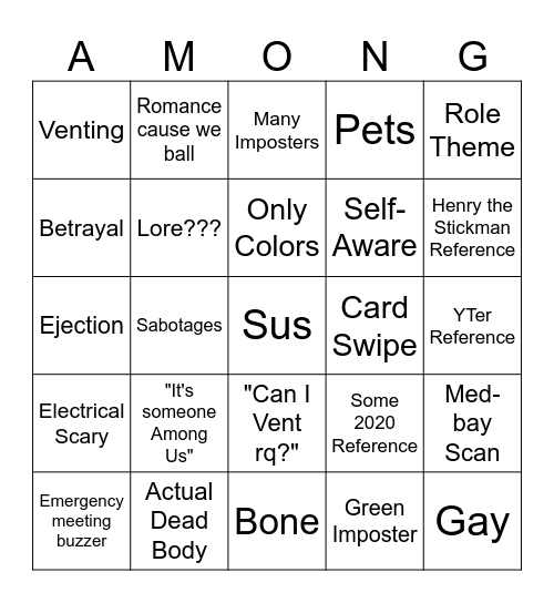 Among Us Show Bingo Card