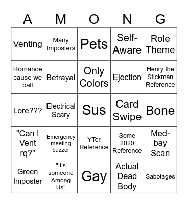 Among Us Show Bingo Card