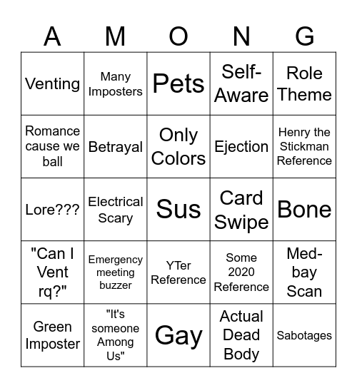 Among Us Show Bingo Card