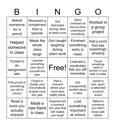 ELA Class - End of Year Bingo Card