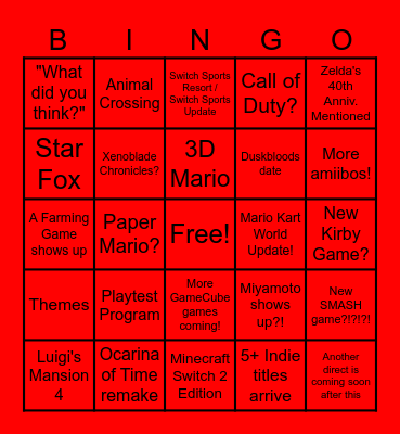 June 2026 Nintendo Direct Bingo Card