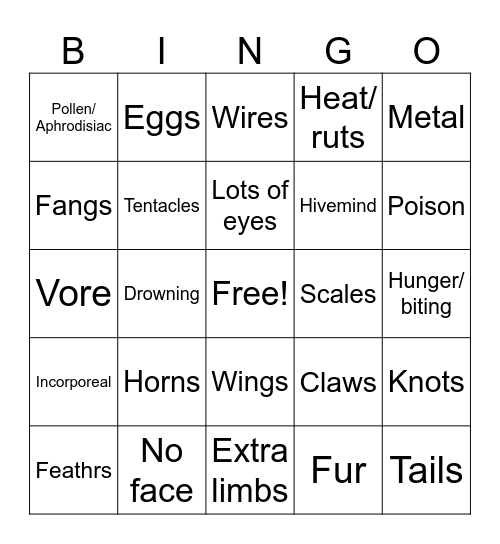 General Features/Other Bingo Card