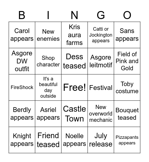 DELTARUNE Chapter 5 Trailer Bingo Card