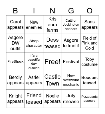 DELTARUNE Chapter 5 Trailer Bingo Card