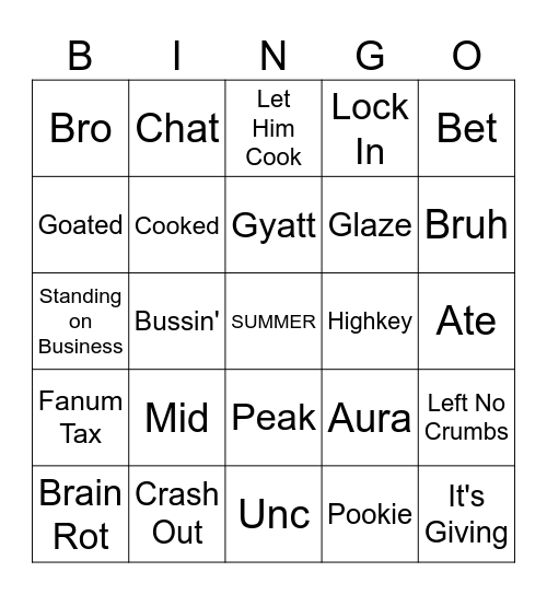 School's Out for Summer! Bingo Card