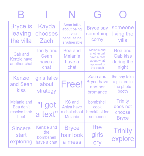 Love Island Season 8 Episode 5 Bingo Card