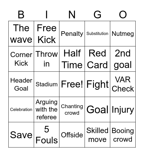 World Cup Bingo Card