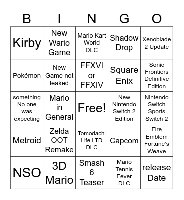 Nintendo Direct June 2026 Bingo Card