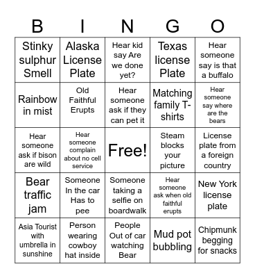 YELLOWSTONE BINGO Card
