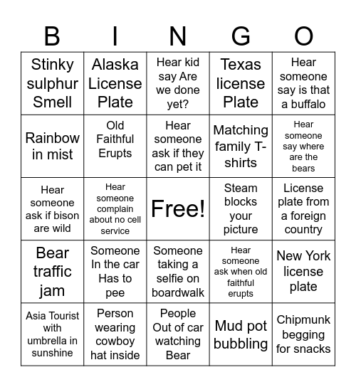 YELLOWSTONE BINGO Card