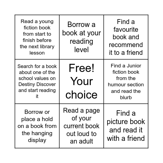 Year 3 Book Bingo Card
